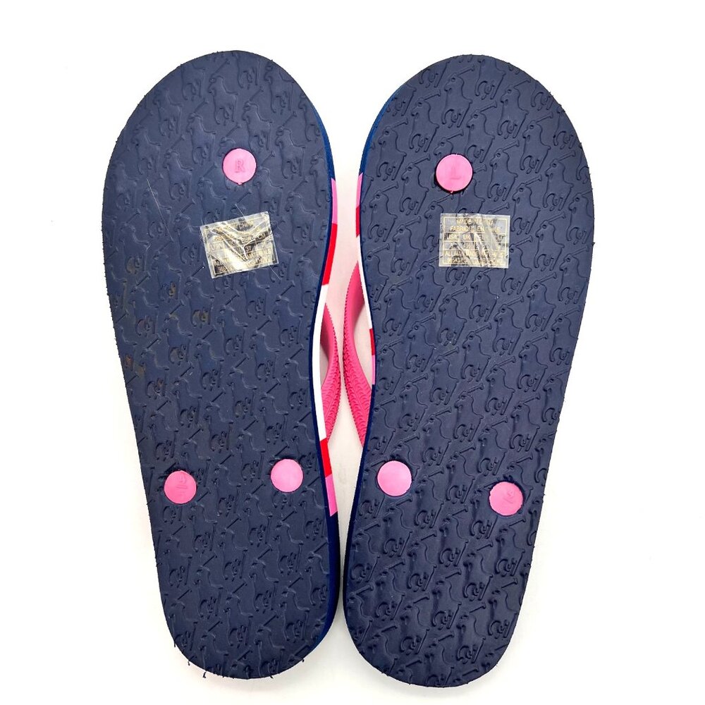 Polo Ralph Lauren Womens Size 5 Navy & Pink Striped Flip Flops Pony & 3 Logo New - Picture 7 of 15
